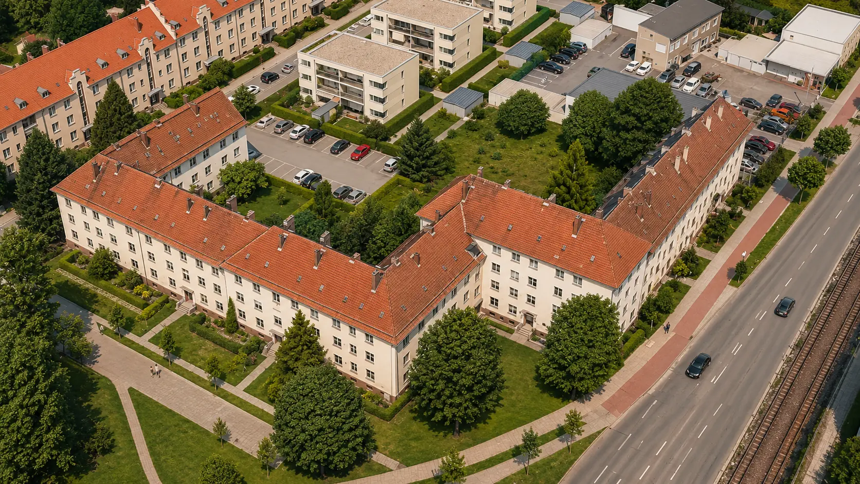 Belebte Visualisierung des Cottbuser Tors aus der Vogelperspektive